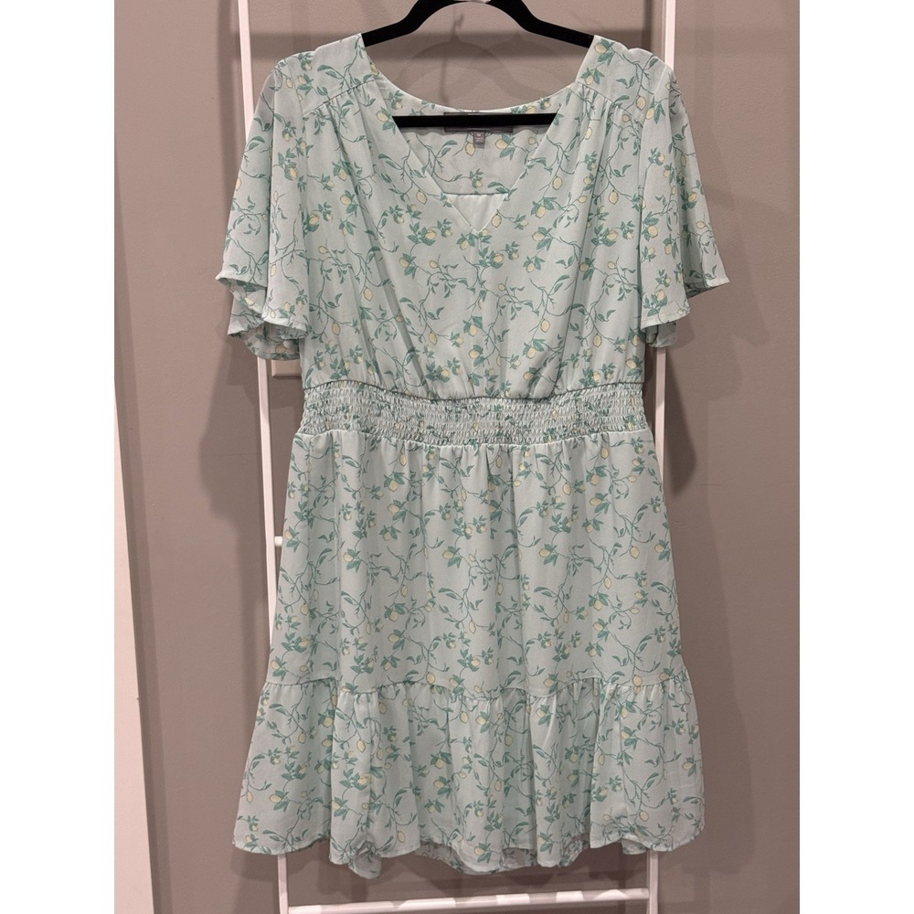 Berkley Jensen Chiffon Dress Lemon Floral Print Cottagecore Soft Girl M - Picture 1 of 7